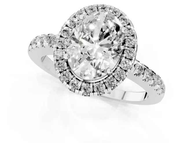Oval Cut Diamond Pavé Band Halo Engagement Ring Set in Silver with Prong Setting – second view