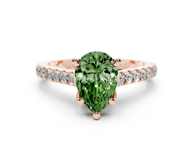 Pear-Shaped Hidden Halo Pavé Engagement Ring Setting for a Fancy Green Lab-Grown Diamond | Claw Prongs | Rose Gold