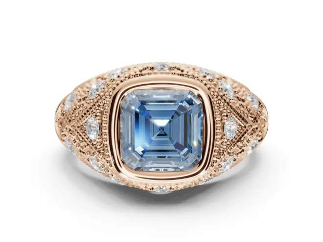 Asscher Cut Vintage Bezel Engagement Ring Setting for a Fancy Blue Lab-Grown Diamond | Rose Gold