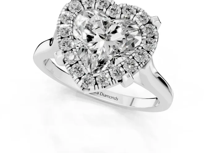 Heart Cut Diamond Cluster Halo Solitaire Ring Set in White gold with Prong Setting – second view