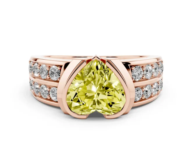 Heart-Shaped Half Bezel Engagement Ring Setting for a Fancy Yellow Lab-Grown Diamond | Channel Band | Rose Gold