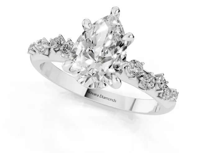 Pear Cut Diamond Solitaire Vine Band Ring Set in Platinum with Round Accents and Prong Setting – second view