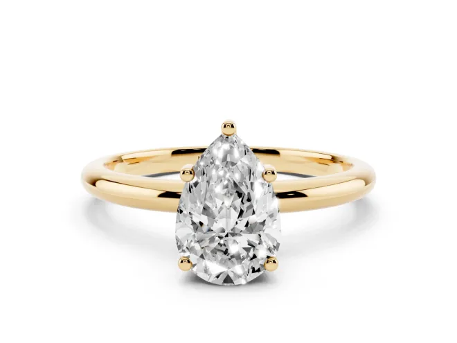 Pear-Shaped Micro-Prong Hidden Halo Engagement Ring Setting | Plain Band | Yellow Gold