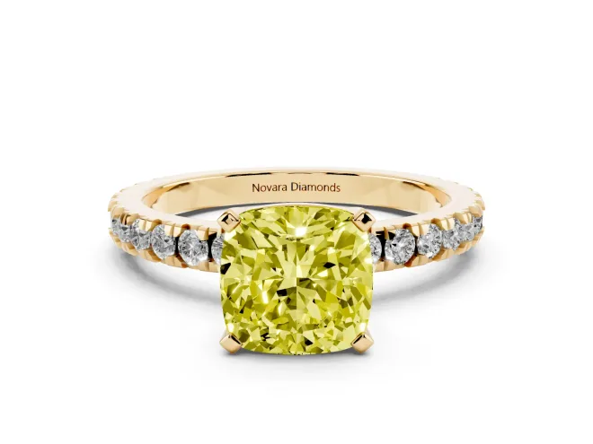Cushion Cut Pavé Engagement Ring Setting for a Fancy Yellow Lab-Grown Diamond | Yellow Gold