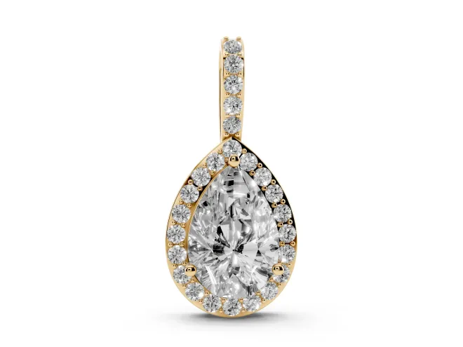 Pear-Shaped Lab-Grown Diamond Halo Pendant Necklace | Wide Pavé Bail | Yellow Gold