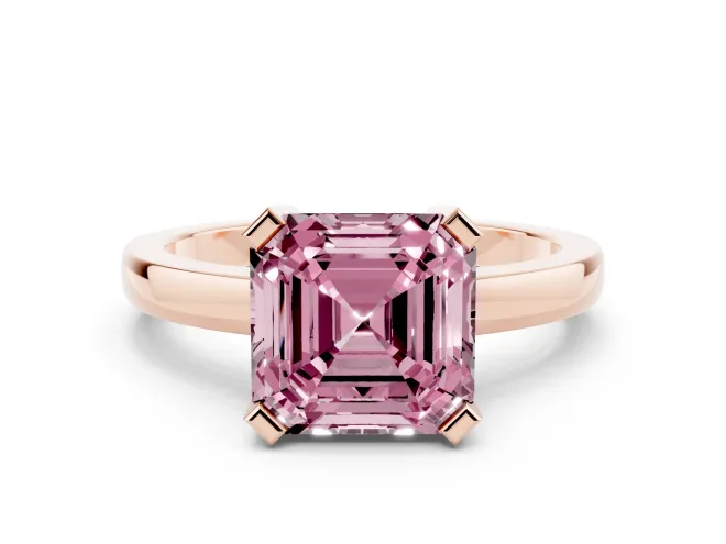 Asscher Cut Solitaire Engagement Ring Setting for a Fancy Pink Lab-Grown Diamond | Flat Tab Prongs | Rose Gold