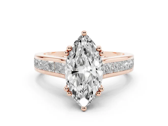 Marquise Cathedral Channel Set Engagement Ring Setting | Double Claw Prongs | Rose Gold