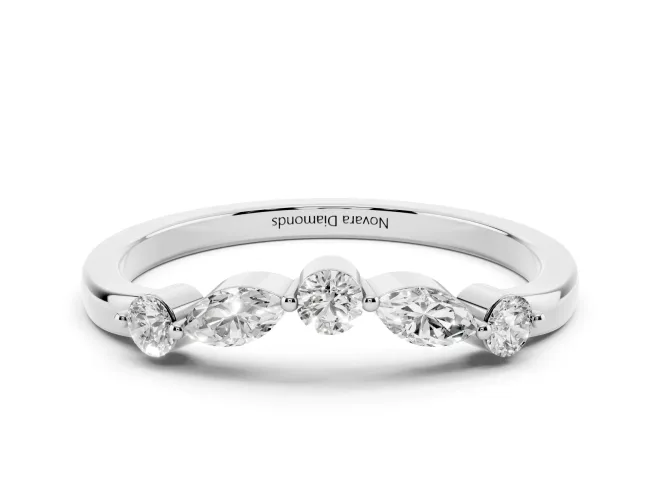 Round and Marquise Lab-Grown Diamond Alternating Curved Wedding Band | Prong Set | White Gold