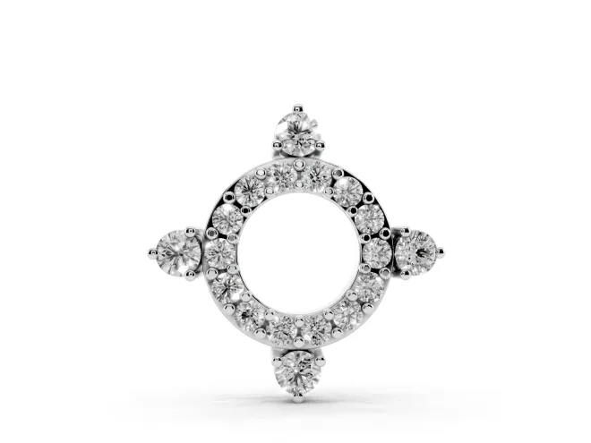 Round Lab-Grown Diamond Pavé Open Circle Pendant Necklace | Compass Accents | White Gold
