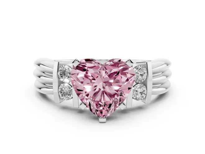 Heart-Shaped Bar-Set Engagement Ring Setting for a Fancy Pink Lab-Grown Diamond | White Gold