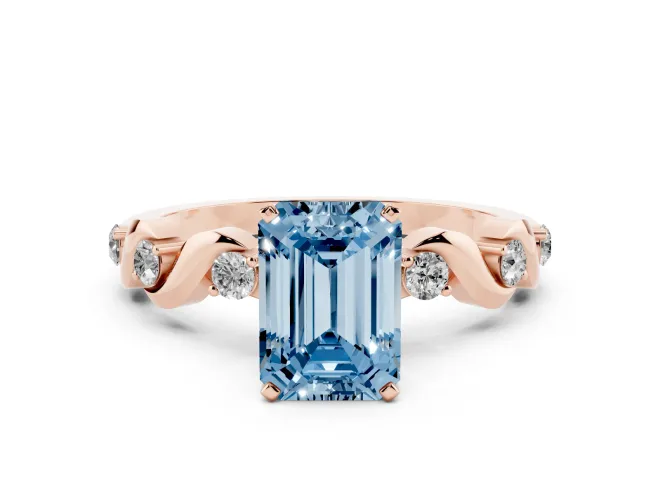 Emerald Cut Twisted Engagement Ring Setting for a Fancy Blue Lab-Grown Diamond | Rose Gold