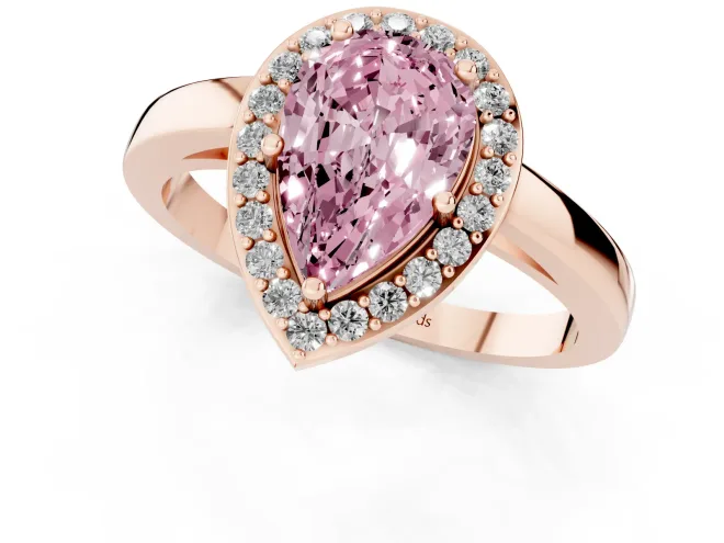 Fancy Pink Pear Cut Diamond Halo Ring Set in Rose gold with Solitaire Band and Prong Setting – second view