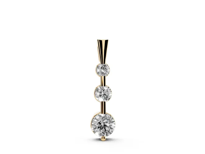 Round Lab-Grown Diamond Graduated Three-Stone Bar Pendant Necklace | Tapered Bail | Yellow Gold