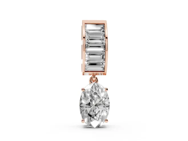 Oval and Baguette Lab-Grown Diamond Drop Pendant Necklace | Channel-Set Bail | Rose Gold