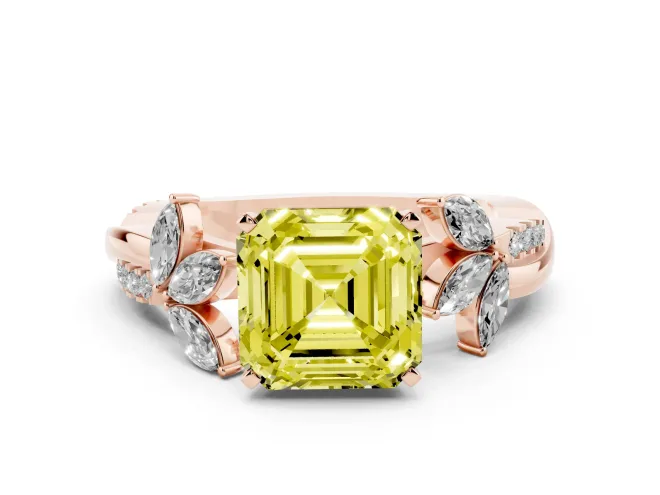 Asscher Cut Floral Vine Engagement Ring Setting for a Fancy Yellow Lab-Grown Diamond | Rose Gold