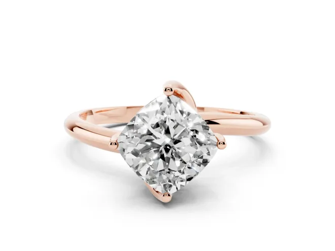 Cushion Cut Bypass Solitaire Engagement Ring Setting | Plain Band | Rose Gold