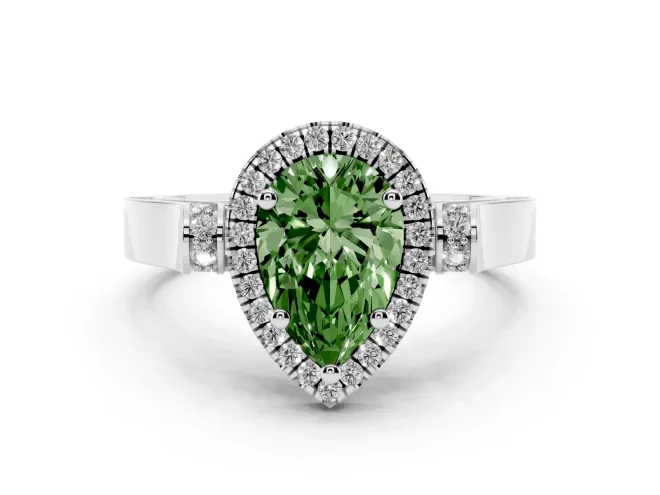 Pear-Shaped Halo Engagement Ring Setting for a Fancy Green Lab-Grown Diamond | Pavé Panel Shoulders | White Gold