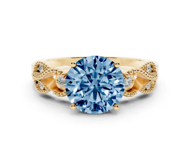 Round Vintage Engagement Ring Setting for a Fancy Blue Lab-Grown Diamond | Yellow Gold