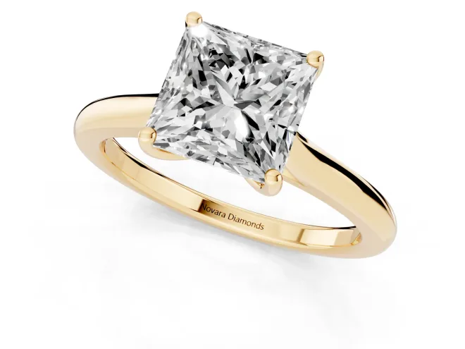 Princess Cut Diamond Solitaire Ring Set in Yellow gold with Cathedral Band and Prong Setting – second view