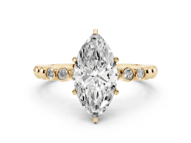 Marquise Beaded Solitaire Engagement Ring Setting | Bezel Accents | Yellow Gold