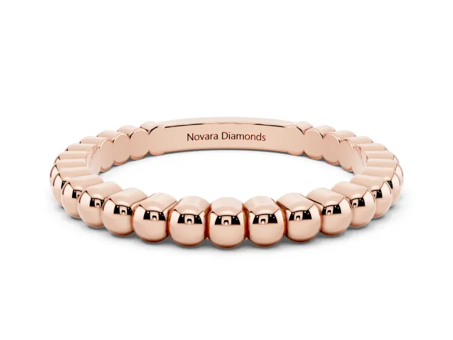 Slim Beaded Wedding Band | Polished Metal Beads | Rose Gold
