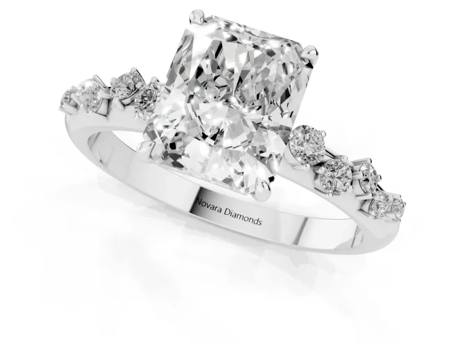 Radiant Cut Diamond Cluster Solitaire Ring Set in Platinum with Prong Setting – second view