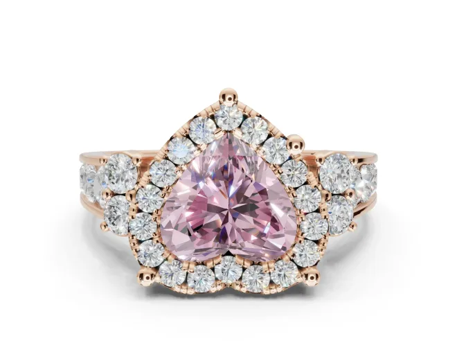 Heart-Shaped Halo Engagement Ring Setting for a Fancy Pink Lab-Grown Diamond | Graduated Channel Band | Rose Gold