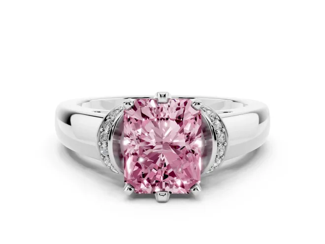 Radiant Cut Pavé Collar Engagement Ring Setting for a Fancy Pink Lab-Grown Diamond | Platinum
