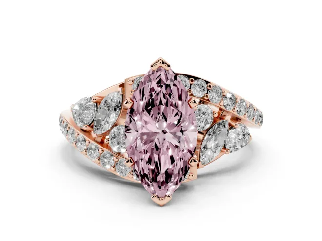 Marquise Bypass Pavé Engagement Ring Setting for a Fancy Pink Lab-Grown Diamond | Rose Gold