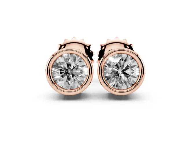 Round Lab-Grown Diamond Full Bezel Solitaire Stud Earrings | Push Backs | Rose Gold