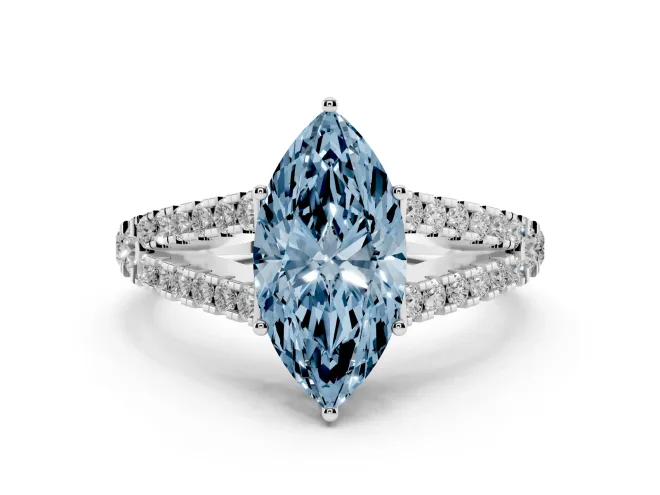 Marquise Graduated Split Shank Engagement Ring Setting for a Fancy Blue Lab-Grown Diamond | Platinum