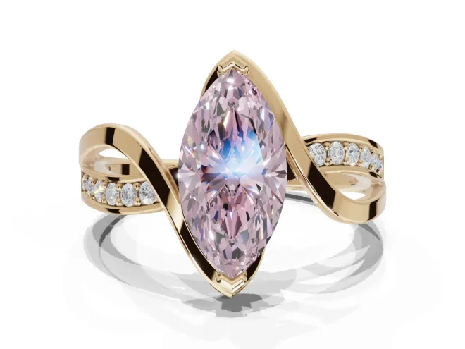 Marquise Bypass Solitaire Engagement Ring Setting for a Fancy Pink Lab-Grown Diamond | Pavé Strands | Yellow Gold