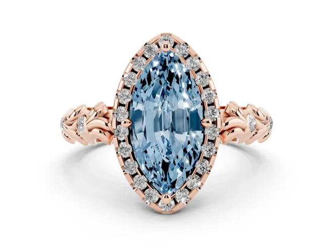 Marquise Leaf Halo Engagement Ring Setting for a Fancy Blue Lab-Grown Diamond | Rose Gold
