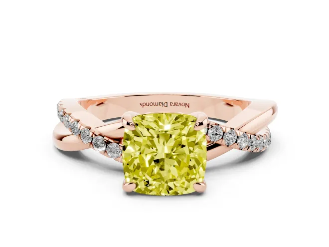 Cushion Cut Twist Engagement Ring Setting for a Fancy Yellow Lab-Grown Diamond | Rose Gold