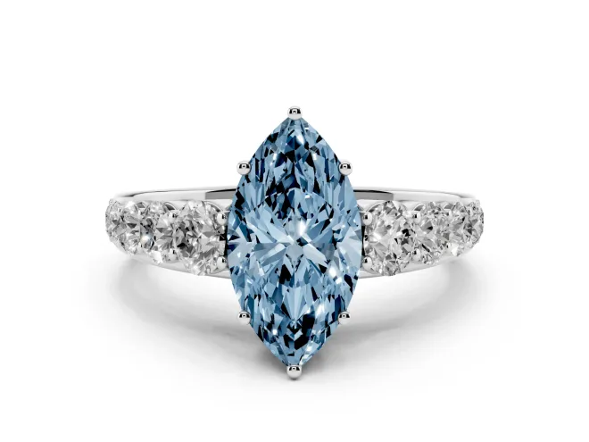 Marquise Graduated Side Stone Engagement Ring Setting for a Fancy Blue Lab-Grown Diamond | Flat Top Band | Platinum