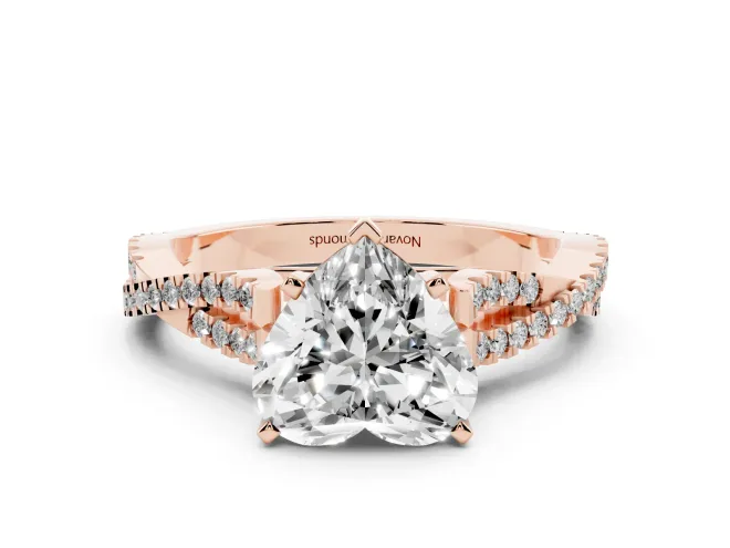 Heart-Shaped Twisted Pavé Solitaire Engagement Ring Setting | Split Shank | Rose Gold