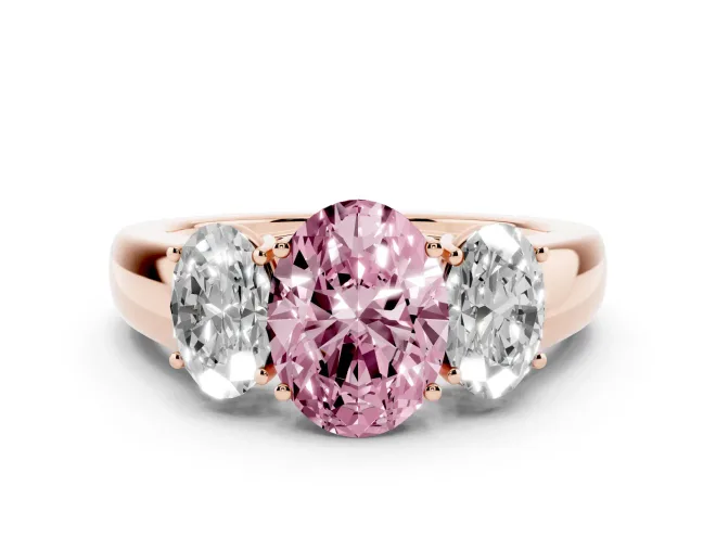 Oval 3 Stone Engagement Ring Setting for a Fancy Pink Lab-Grown Diamond | Rose Gold