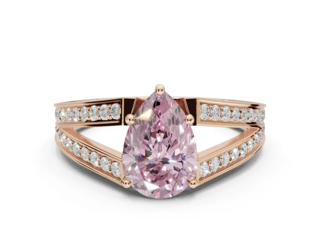 Pear-Shaped Split Shank Pavé Engagement Ring Setting for a Fancy Pink Lab-Grown Diamond | Rose Gold