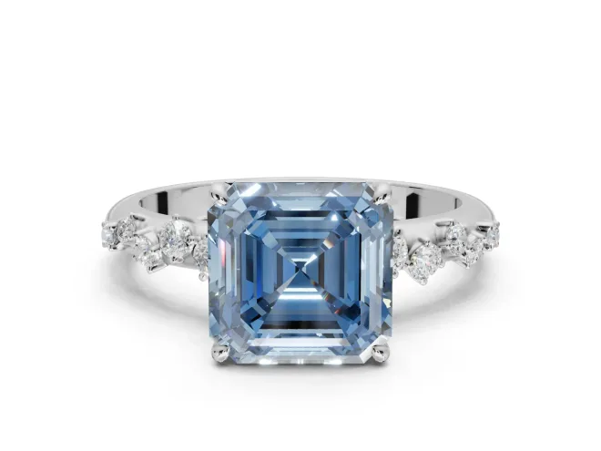 Asscher Cut Graduated Solitaire Engagement Ring Setting for a Fancy Blue Lab-Grown Diamond | Platinum