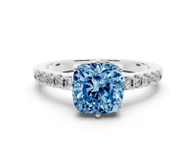 Cushion Cut Engagement Ring Setting for a Fancy Blue Lab-Grown Diamond | White Gold - Design NV-24649