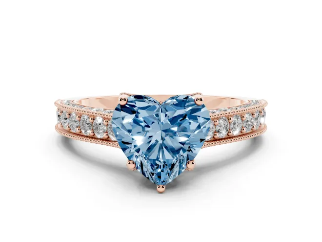 Heart-Shaped Hidden Halo Engagement Ring Setting for a Fancy Blue Lab-Grown Diamond | Milgrain Pavé | Rose Gold
