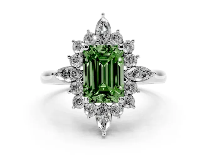Emerald Cut Engagement Ring Setting for a Fancy Green Lab-Grown Diamond | White Gold - Design NV-24790
