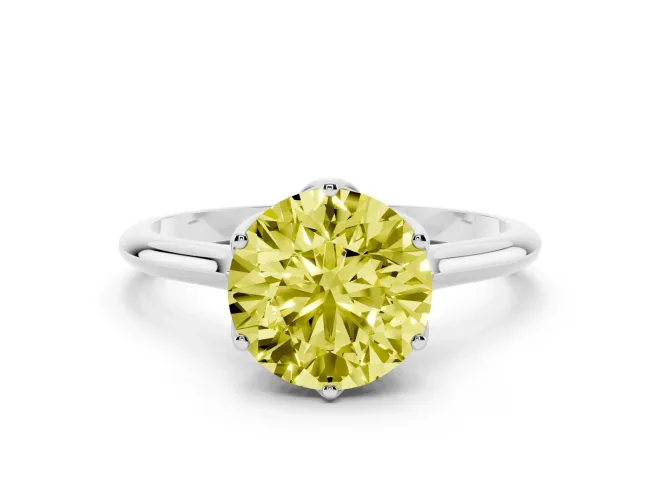 Fancy Yellow Round Cut Diamond Solitaire Cathedral Ring Set in Platinum with Prong Setting