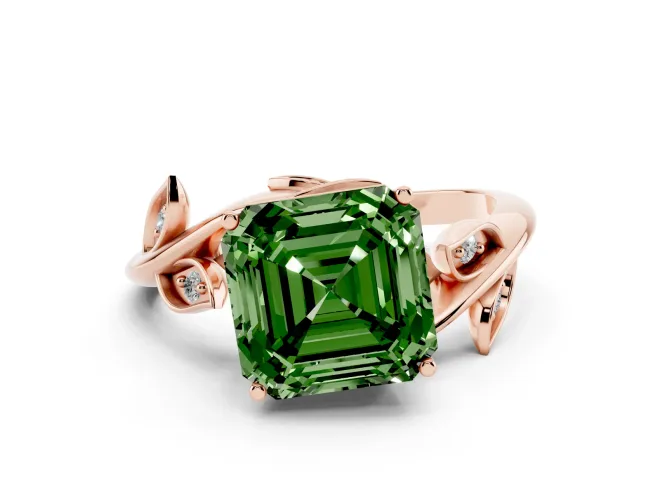 Asscher Cut Twisted Bypass Engagement Ring Setting for a Fancy Green Lab-Grown Diamond | Rose Gold