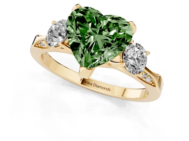 Heart-Shaped Hidden Halo Three Stone Engagement Ring Setting for a Fancy Green Lab-Grown Diamond | Yellow Gold – second view