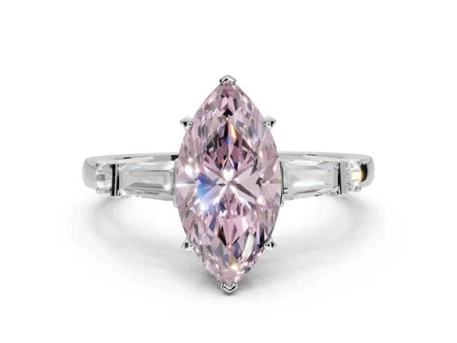 Marquise Tapered Baguette Engagement Ring Setting for a Fancy Pink Lab-Grown Diamond | White Gold