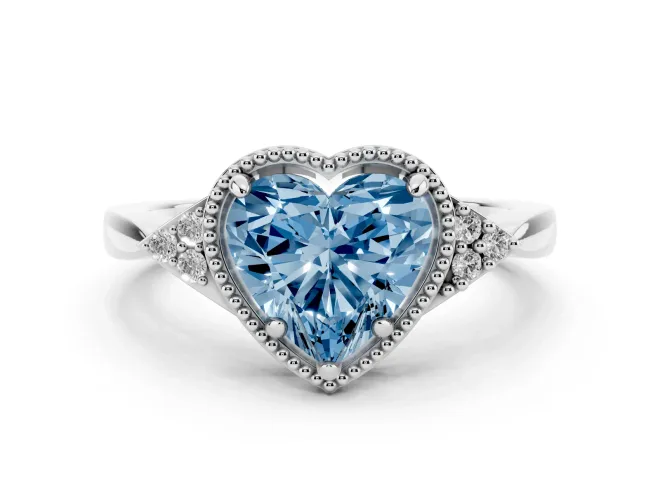 Heart-Shaped Milgrain Frame Engagement Ring Setting for a Fancy Blue Lab-Grown Diamond | White Gold