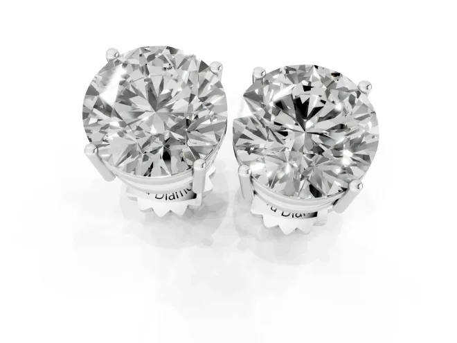 Round Cut Diamond Solitaire Stud Earrings Set in Platinum with Basket Setting – second view