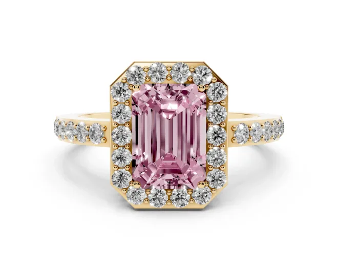Emerald Cut Halo Engagement Ring Setting for a Fancy Pink Lab-Grown Diamond | Yellow Gold - Design NV-24751