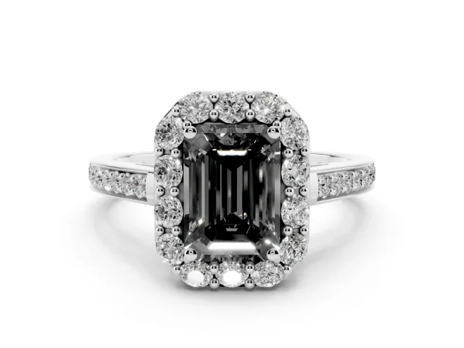 Emerald Cut Floral Halo Engagement Ring Setting for a Black Center | Large Round Accents | Platinum